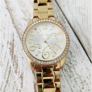 Betsey Johnson Gold Tone Boyfriend Watch New Battery Small 6 1/2" Large Face